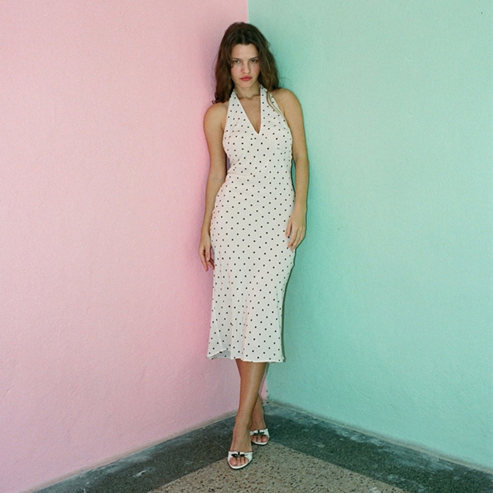 Realisation Par ~ The Sadie in Petite Spot White Polka Dot Midi Dress